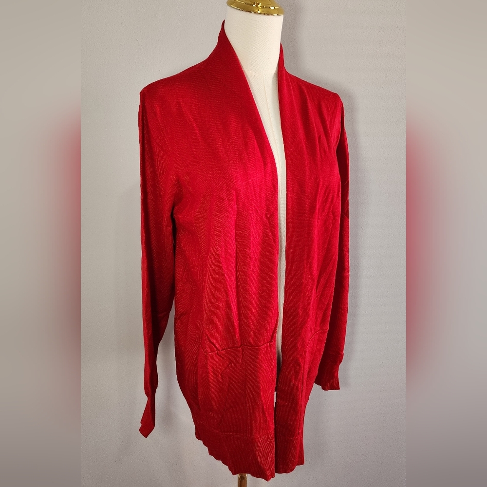 NWOT Women's Cardigan Open Front Sweater Knit Side Pockets Maroon Red Size XXL